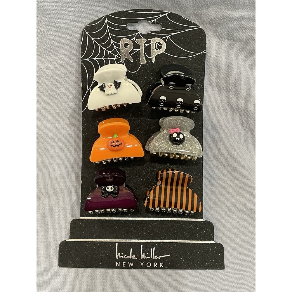 NEW Set of 6 Nicole Miller Claw Hair Clips - Halloween Pumpkin Ghost Skull